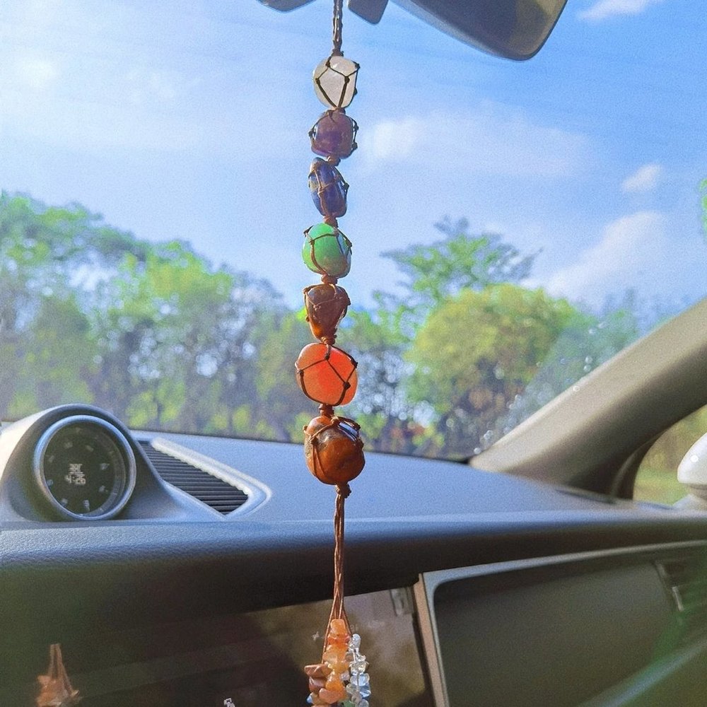 7 Chakra Tumbled Stone Chips Tassel Talisman Amulet Car Wall Hanging Ornaments